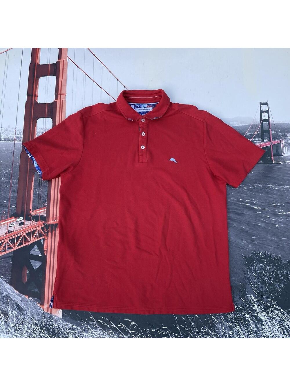 Tommy Bahama Polo Shirt Mens Large Red IslandZone Short Sleeve Supima Logo Golf